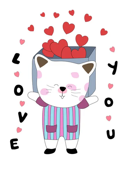 Collection Joyeuse Saint Valentin Avec Des Chats Mignons Créez Style — Image vectorielle