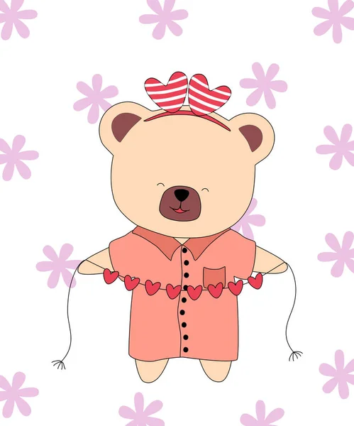 Vector Illustration Collection Cute Little Bears Designed Doodle Style Valentine — Vetor de Stock