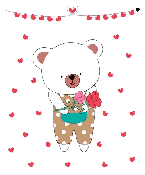 Vector Illustration Collection Cute Little Bears Designed Doodle Style Valentine — Stock Vector