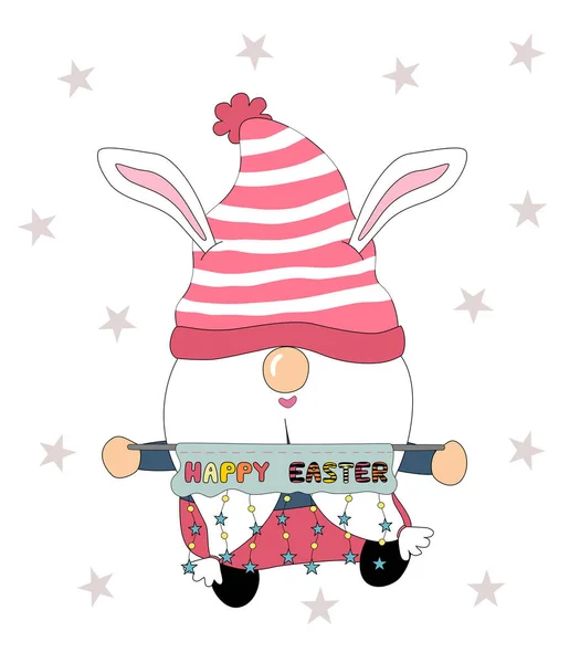 Collection Happy Easter Cute Gnomes Theme Easter Designed Doodle Style — Stock Vector