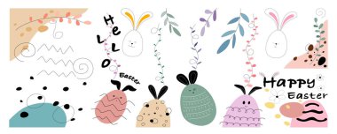 Pastel tonlarda tasarlanmış Paskalya Soyut Elemanı, karalama stili kart, Paskalya dekorasyonu, arka plan, ağ, kumaş desenleri, yastıklar ve daha birçok uygulamaya uyarlanabilir.