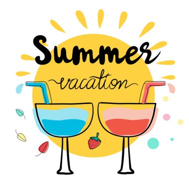 Kartlar, desenler, logolar, tişört tasarımları, yastık desenleri, çıkartmalar, dekorasyonlar, posterler, kumaş desenleri için karalama tarzında dizayn edilmiş renkli el yazıları ve yaz çizimleri koleksiyonu.