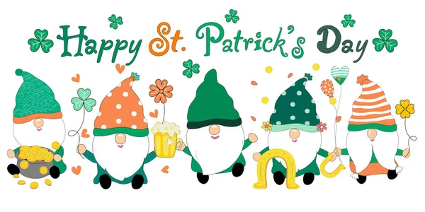 Bundles Happy Patrick Day Avec Les Gnomes Mignons Conçu Dans — Image vectorielle