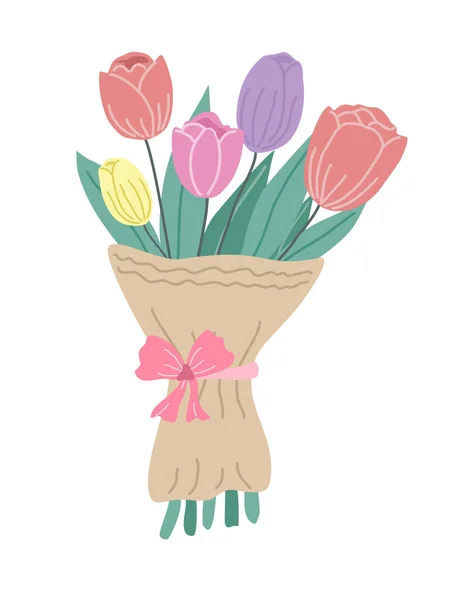 Bouquet Tulipano Disegnato Toni Pastello Stile Doodle Vintage Perfetto Carte — Vettoriale Stock