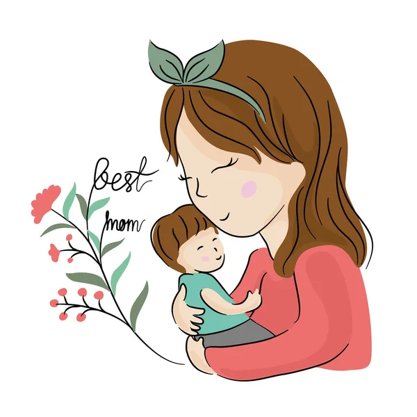Illustration Vectorielle Maman Bébé Fond Blanc Pour Fête Des Mères — Image vectorielle