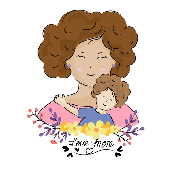 Illustration Vectorielle Maman Bébé Fond Blanc Pour Fête Des Mères — Image vectorielle