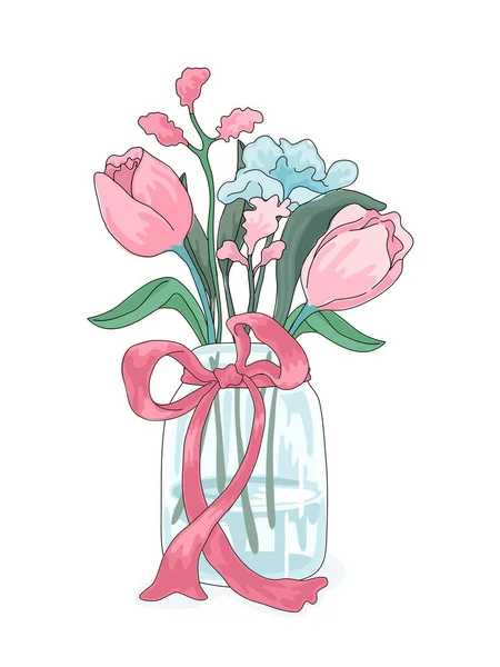 Collezione Illustrazioni Vettoriali Vasi Fiori Progettata Stile Doodle Sfondo Bianco — Vettoriale Stock