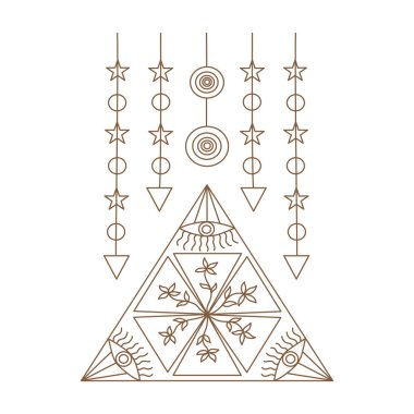 Sihir ve göksel elementler karalama stilinde dizayn edilmiş, beyaz arka planda kahverengi çizgiler kart için. Dijital baskı, hatıra defterleri, dövmeler, tişört tasarımları, çıkartmalar ve daha fazlası..