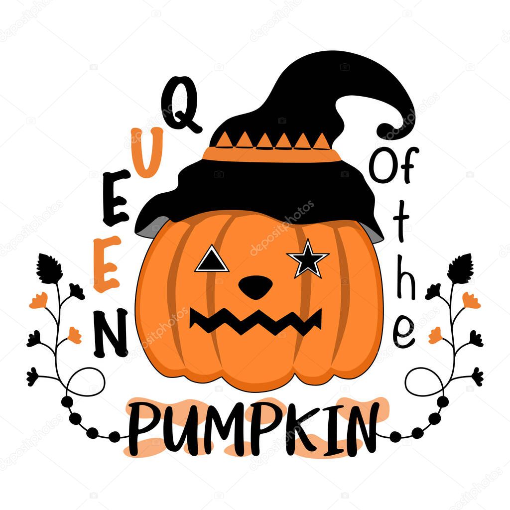 Halloween quotes designed in doodle style in black and orange tones on white background for Halloween themed decorations, t-shirt designs, bag designs, mugs, fabric patterns, t-shirt designs, cards 