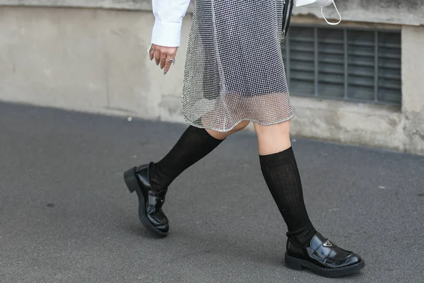 Milan Italy September 2021 Street Style Outfit Fashionable Woman Wearingprada — Stock Photo, Image