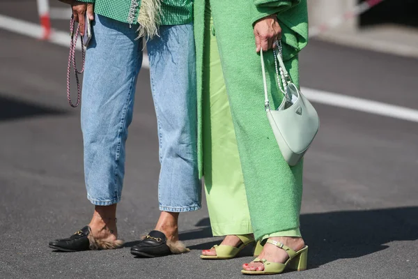 Milánó Olaszország Szeptember 2021 Street Style Ruhák Divatos Nők Milánó — Stock Fotó