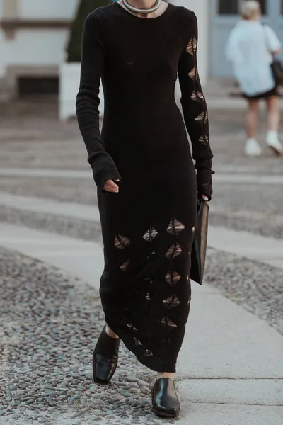 Milán Italia Septiembre 2021 Traje Calle Mujer Con Atuendo Moda — Foto de Stock