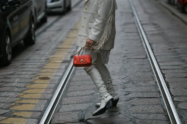 Milan Italy September 2021 Street Style Outfit Woman Wearing Fashionable — Stock Photo, Image