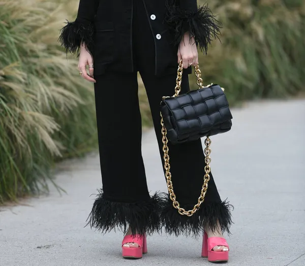 Milan Italy September 2021 Street Style Outfit Woman Wearing Fashionable — Stock Photo, Image