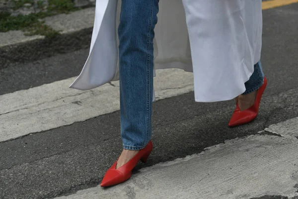 Milano Italia Settembre 2021 Abito Street Style Donna Che Indossa — Foto Stock