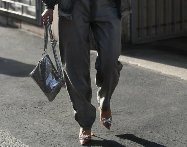 Milan Italy September 2021 Street Style Outfit Woman Wearing Fashionable — Stock Photo, Image