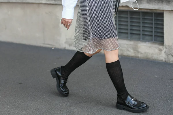 Milánó Olaszország Szeptember 2021 Street Style Outfit Fashionable Woman Wearingprada — Stock Fotó
