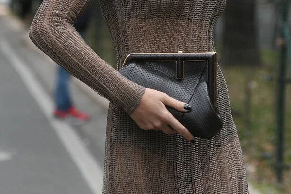 Milão Itália Setembro 2021 Roupa Estilo Rua Mulher Moda Vestindo — Fotografia de Stock