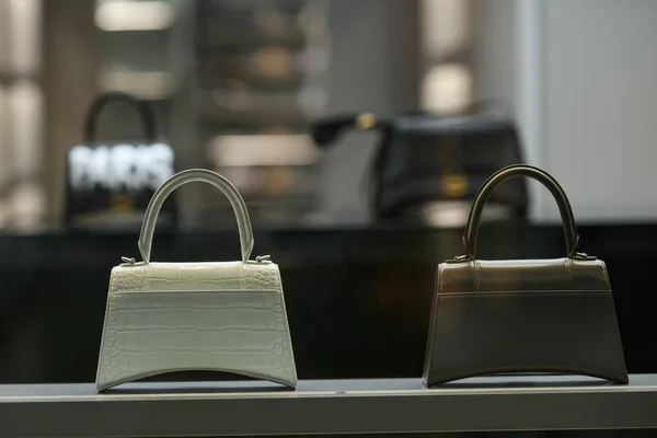 Milan Italy September 2021 Balenciaga Luxury Fashionable Handbags New Collection — стокове фото