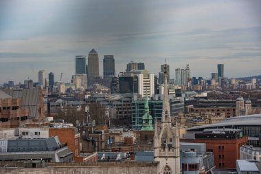 Londra, İngiltere 20 Şubat 2017 - Londra iş bölgesi manzarası, hava manzarası.
