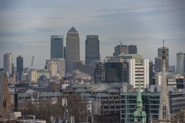 Londra, İngiltere 20 Şubat 2017 - Londra iş bölgesi manzarası, hava manzarası.