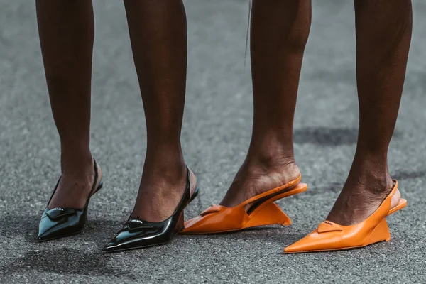 Milan Italy February Street Style Outfit Detail Prada Shoes — Foto de Stock