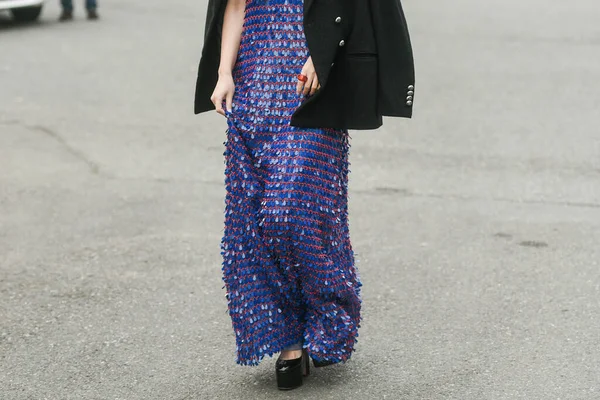 Milan Italy February Street Style Woman Wearing Navy Blue Large — Foto de Stock