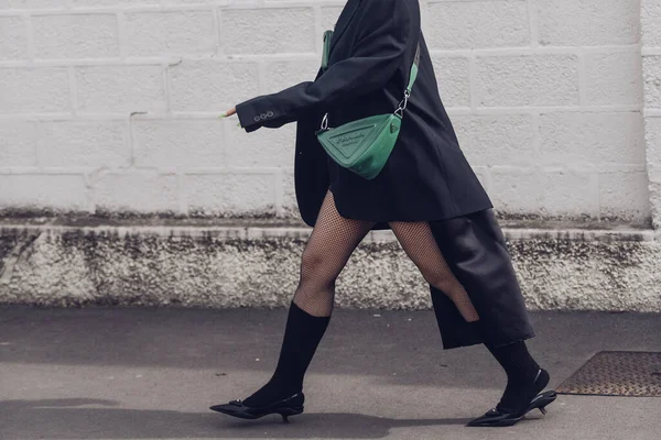 Milán Italia Febrero Street Style Mujer Con Blazer Azul Suéter — Foto de Stock