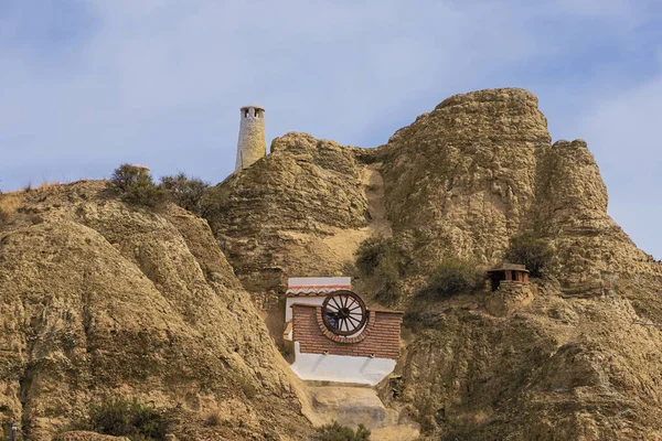 Balcón Una Habitación Troglodita Contra Una Colina Guadix — Foto de Stock