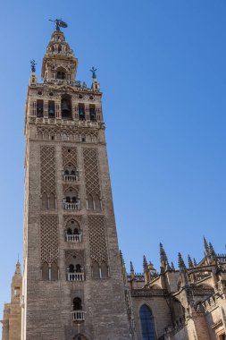 Katedral 'in kuzeydoğusundan görülen Giralda' nın tabanında duruyor.