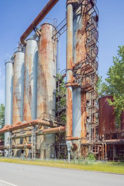Editorial: DORTMUND, NORTH RHINE-WESTPHALIA, GERMANY, JUNE 11, 2022 - Distillation columns for the by-products in the manufacture of coke in the Hansa coking plant near Dortmund