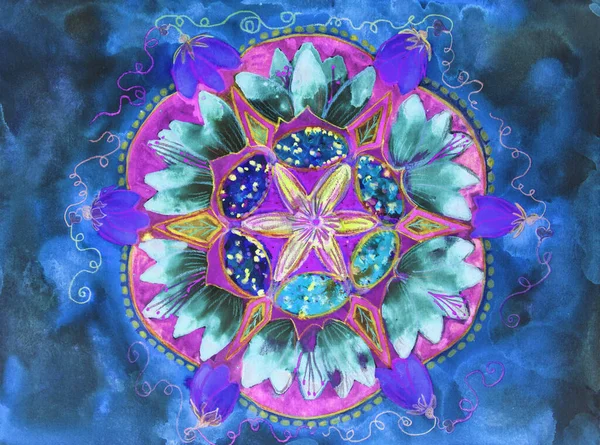 Vibrant Blue Mandala Dabbing Technique Edges Gives Soft Focus Effect —  Fotos de Stock