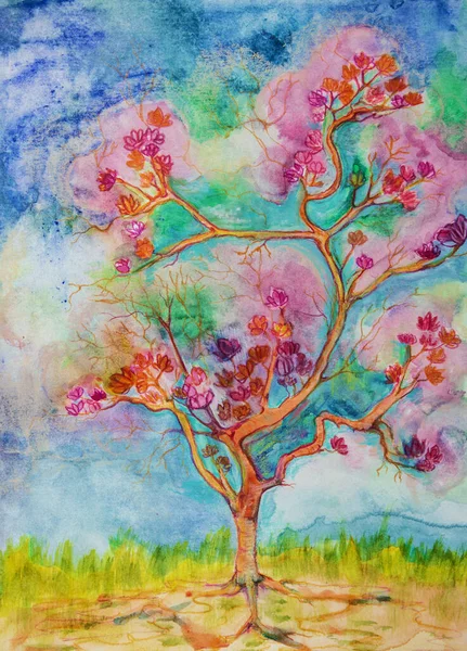 Strom Lotosovými Květy Dabing Technika Blízkosti Okrajů Dává Měkké Ostření — Stock fotografie