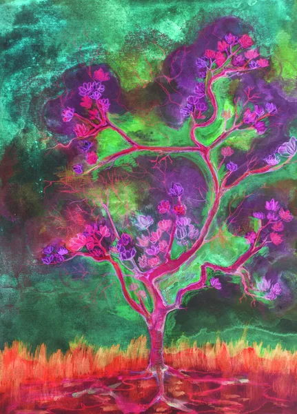 Psychedelic Lotus Flowers Tree Dabbing Technique Edges Gives Soft Focus — Stok fotoğraf