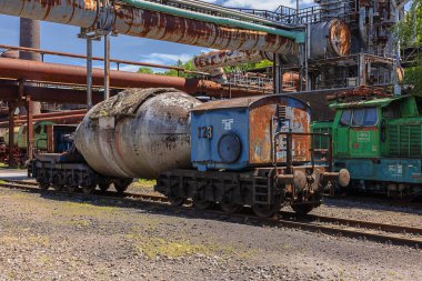 Editorial: HATTINGEN NORTH RHINE-WESTPHALIA, GERMANY, JUNE 12, 2022 - Rail car for the transport of steel in the Henrichshuette Ironworks