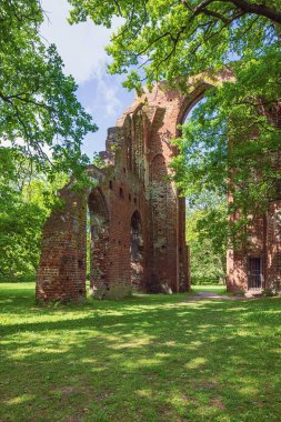 Rear view of the entrance of Eldena Abbey, a ruined Cistercian monastery near Greifswald