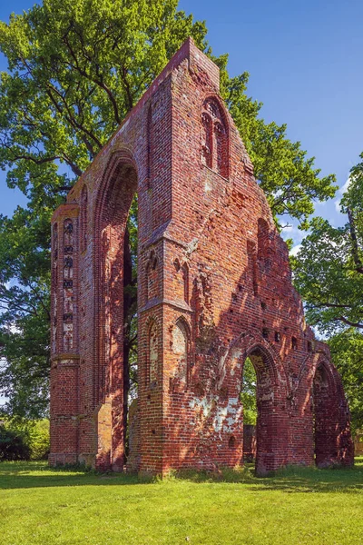 Side view of the entrance of Eldena Abbey, a ruined Cistercian monastery near Greifswald