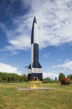 Editorial: PEENEMUNDE, MECKLENBURG-VORPOMMERN, GERMANY, MAY 27, 2022 - V2 rocket on display on the site of the Historical Technical Museum in Peenemunde