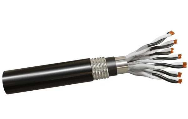 Beyaz zemin üzerinde pvc dış kılıf 3d görüntülü çoklu zırhlı kablo