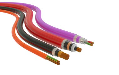 most common types of electrical cables 3d rendering on white background