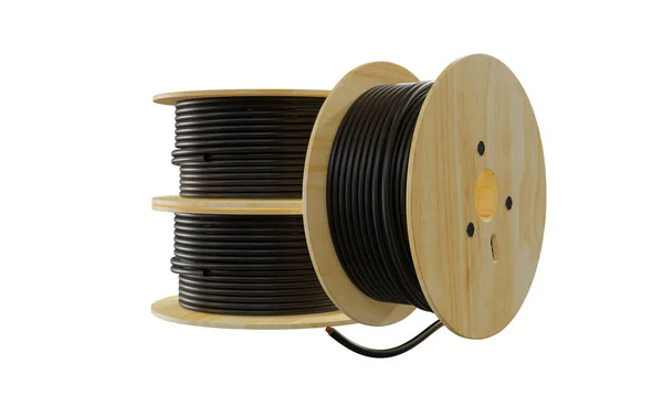 coils of wooden electrical cable isolated on white background
