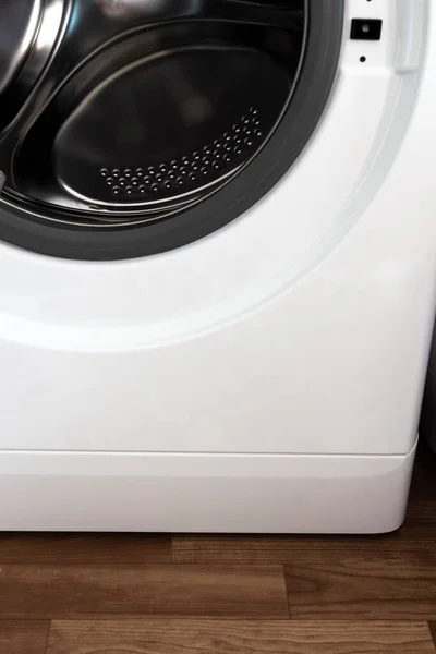 Tambor Cromado Uma Máquina Lavar Roupa Com Tampa Aberta — Fotografia de Stock