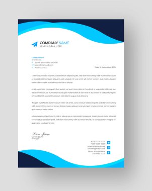 kurumsal modern iş antetli tasarım şablonu mavi renkli. Projeniz için yaratıcı modern baş tasarım şablonu. Antet başlık, mektup başlığı, basit iş antetli antet tasarımı.