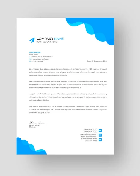 Corporate Moderne Business Briefhoofd Ontwerp Sjabloon Met Blauwe Kleur Creatief — Stockvector