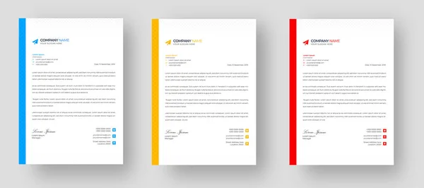 Corporate Modern Letterhead Design Template Yellow Blue Red Color Creative — Stockvektor