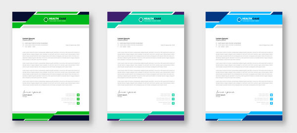 Modern Medical Doctor healthcare letterhead Design Template with green, blue, orange color. corporate modern letterhead design template. letter head design. doctor letterhead. medical letterhead