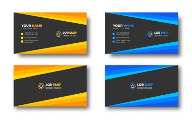 Mavi ve sarı modern yaratıcı kartvizit tasarım şablonu. Benzersiz şekilli modern kartvizit tasarımı.