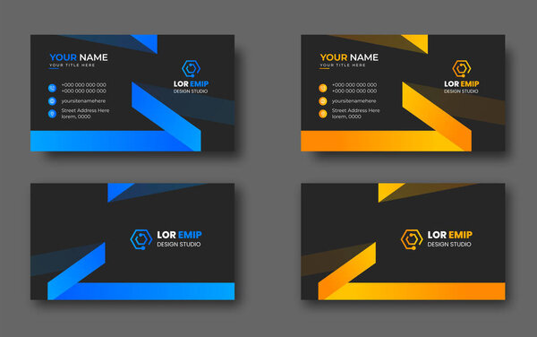 Синий и желтый современный креативный дизайн визитных карточек соблазняет. современный дизайн визитной карточки.