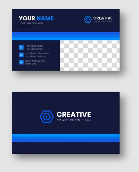 Blue Modern Creative Business Card Design Template Unique Shape Modern — Stock Vector