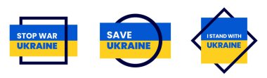 Ukrayna 'daki savaşı durdurun, Ukrayna' yı ve Ukrayna bayrağını kurtarın, savaşı durdurun konsept vektör ilüstrasyonunu durdurun. Ukrayna bayrak vektör tasarımı